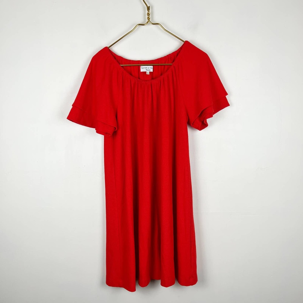 Madewell Texture and Thread Red Flutter Sleeve Dress